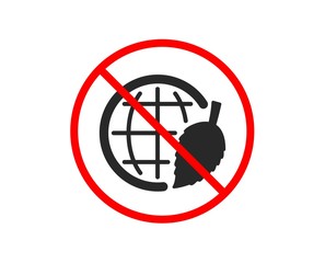 No or Stop. Globe with leaf icon. World sign. Environment day symbol. Prohibited ban stop symbol. No environment day icon. Vector