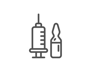 Medical vaccination line icon. Medicine vaccine sign. Pharmacy medication symbol. Quality design element. Linear style medical vaccination icon. Editable stroke. Vector