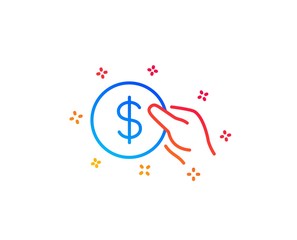 Hold Coin line icon. Banking currency sign. Dollar or USD symbol. Gradient design elements. Linear payment icon. Random shapes. Vector