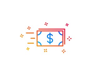 Fototapeta na wymiar Transfer Cash money line icon. Banking currency sign. Dollar or USD symbol. Gradient design elements. Linear money transfer icon. Random shapes. Vector