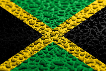 National flag of Jamaica made of water drops. Background forecast concept.