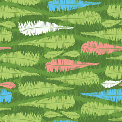 Vector green seamless pattern with fern leaves stripes. Suitable for textile, gift wrap and wallpaper.