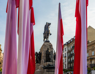 Obraz premium A view of the Grunwald Monument in Krakow Poland