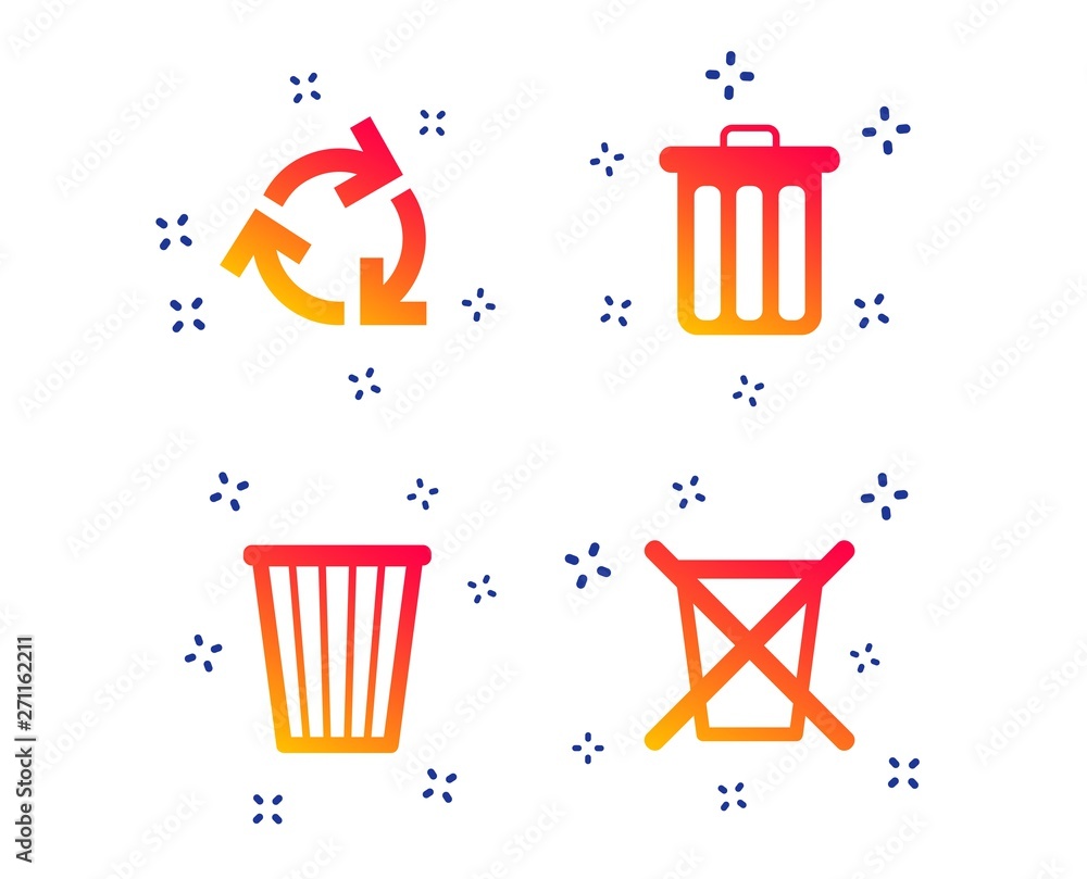 Aufkleber recycle bin icons. reuse or reduce symbols. trash can and recycling signs. random dynamic shapes. gr