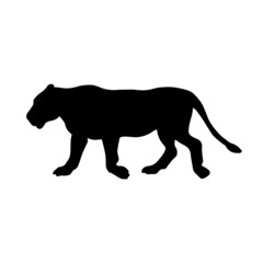 Obraz na płótnie Canvas Vector flat black silhouette of female lion isolated on white background 