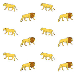 Vector seamless pattern of hand drawn sketch lion isolated on white background 