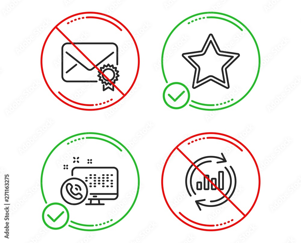Poster do or stop. web call, star and verified mail icons simple set. update data sign. phone support, best