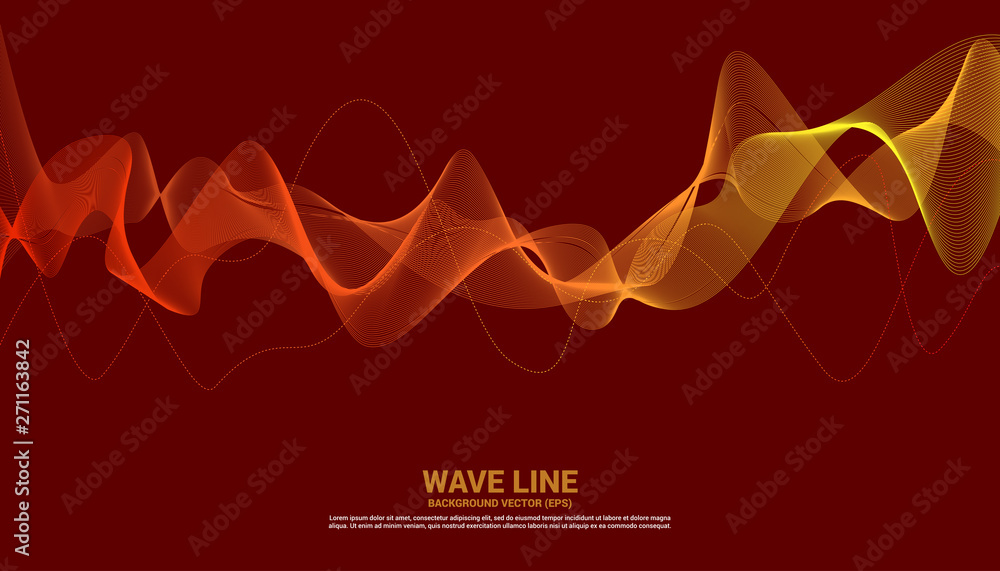 Poster Orange Sound wave line curve on red background. Element for theme technology futuristic vector