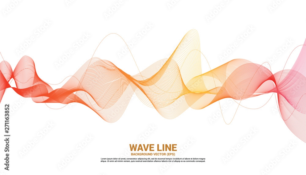 Poster orange sound wave line curve on white background. element for theme technology futuristic vector