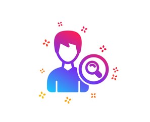 Search User icon. Profile Avatar with Magnifying glass sign. Male Person silhouette symbol. Dynamic shapes. Gradient design search people icon. Classic style. Vector