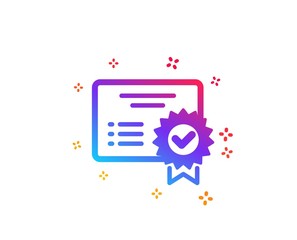 Certificate icon. Verified document sign. Accepted or confirmed symbol. Dynamic shapes. Gradient design certificate icon. Classic style. Vector
