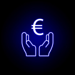 hands euro icon in neon style. Element of finance illustration. Signs and symbols icon can be used for web, logo, mobile app, UI, UX