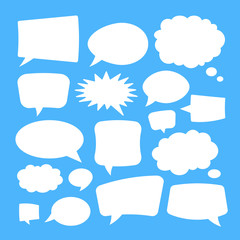 White speech bubbles isolated on blue background. Vector illustration