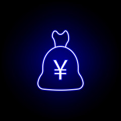 Obraz premium bag yuan icon in neon style. Element of finance illustration. Signs and symbols icon can be used for web, logo, mobile app, UI, UX