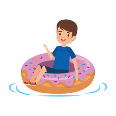 cute little boy with shirt and donut float