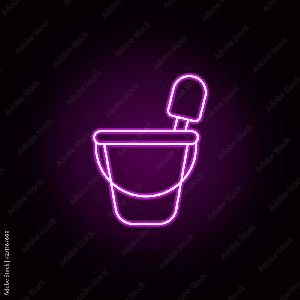 Poster bucket and spatula neon icon. elements of toys set. simple icon for websites, web design, mobile app