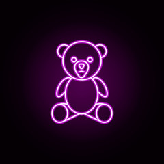 Teddy bear neon icon. Elements of toys set. Simple icon for websites, web design, mobile app, info graphics