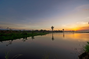 Beautiful sunsets on the banks of the river Indonesia in Java