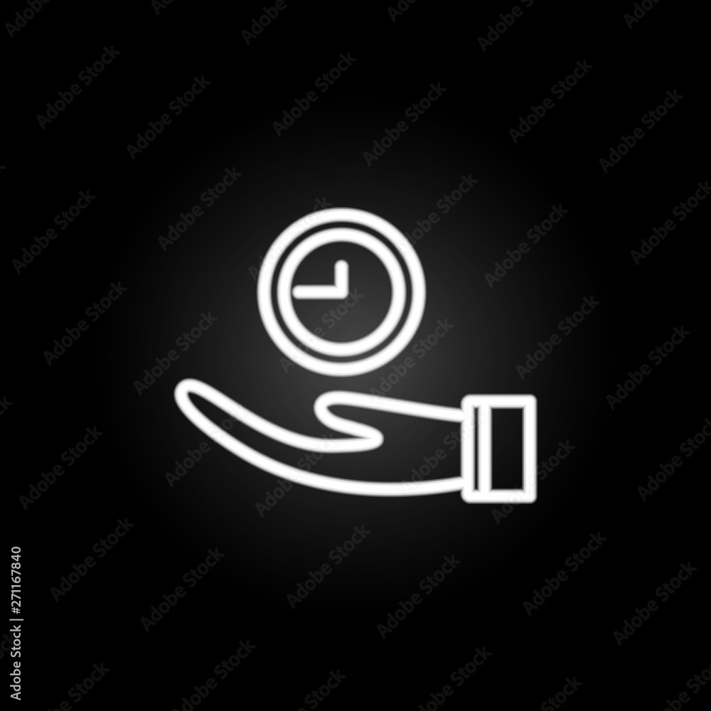 Poster time in hand neon icon. elements of time set. simple icon for websites, web design, mobile app, info