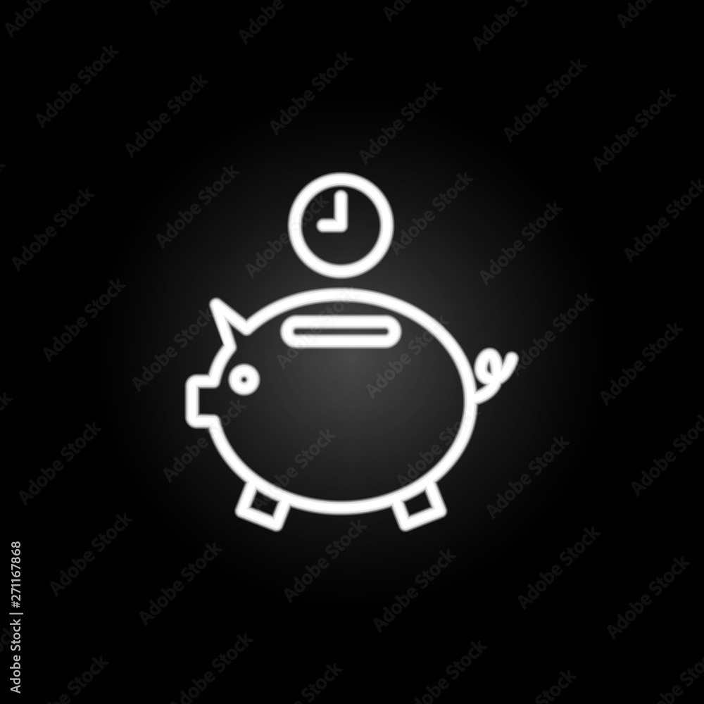 Poster piggy bank time neon icon. elements of time set. simple icon for websites, web design, mobile app, i