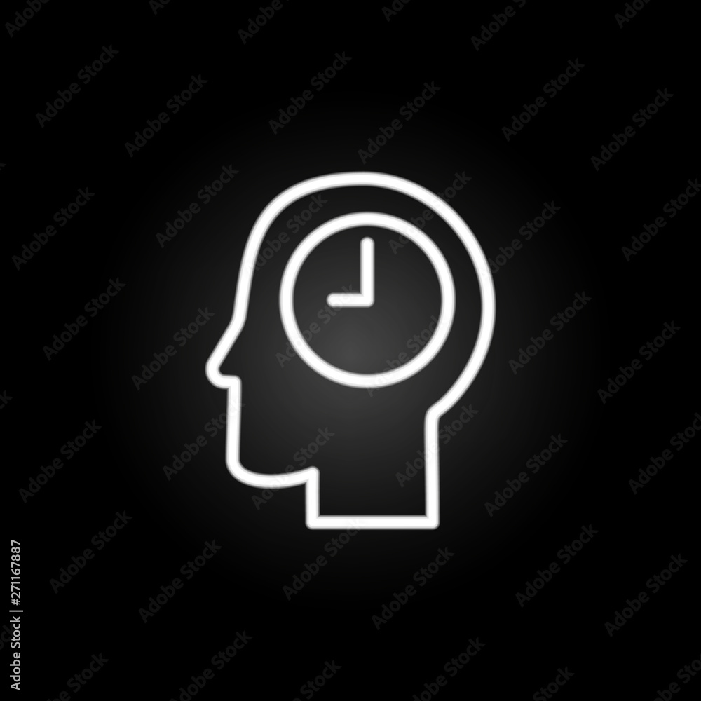 Aufkleber time in head neon icon. elements of time set. simple icon for websites, web design, mobile app, info