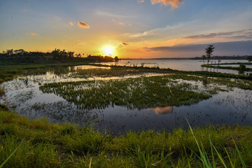 Beautiful sunsets on the banks of the river Indonesia in Java