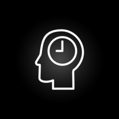 Time in head neon icon. Elements of time set. Simple icon for websites, web design, mobile app, info graphics