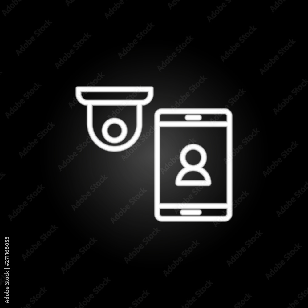 Poster camera, mobile phone neon icon. elements of technology set. simple icon for websites, web design, mo