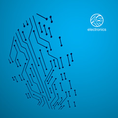 Vector circuit board with electronic components of technology device. Computer motherboard cybernetic abstraction. Electronic microprocessor