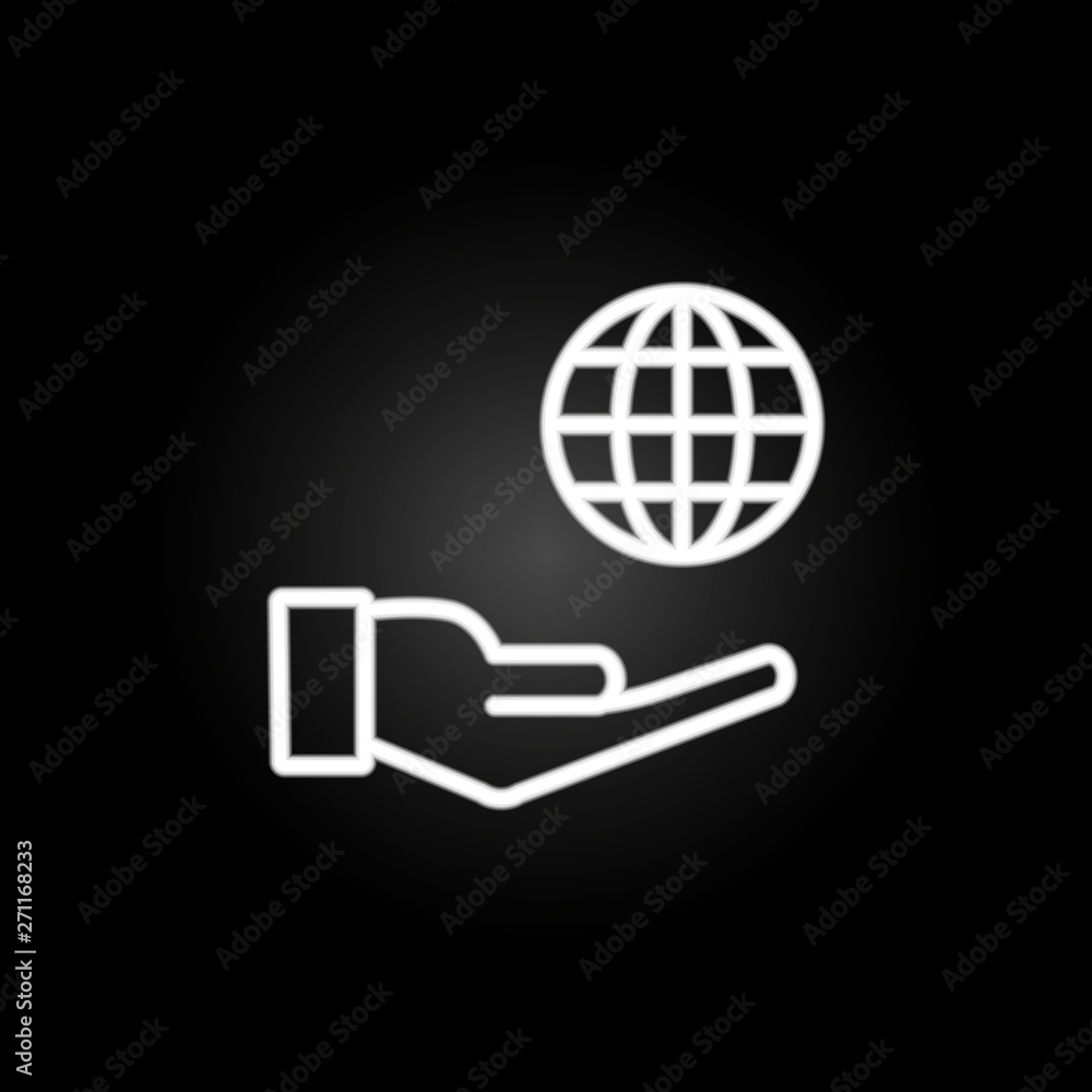 Poster hand, world neon icon. elements of technology set. simple icon for websites, web design, mobile app,