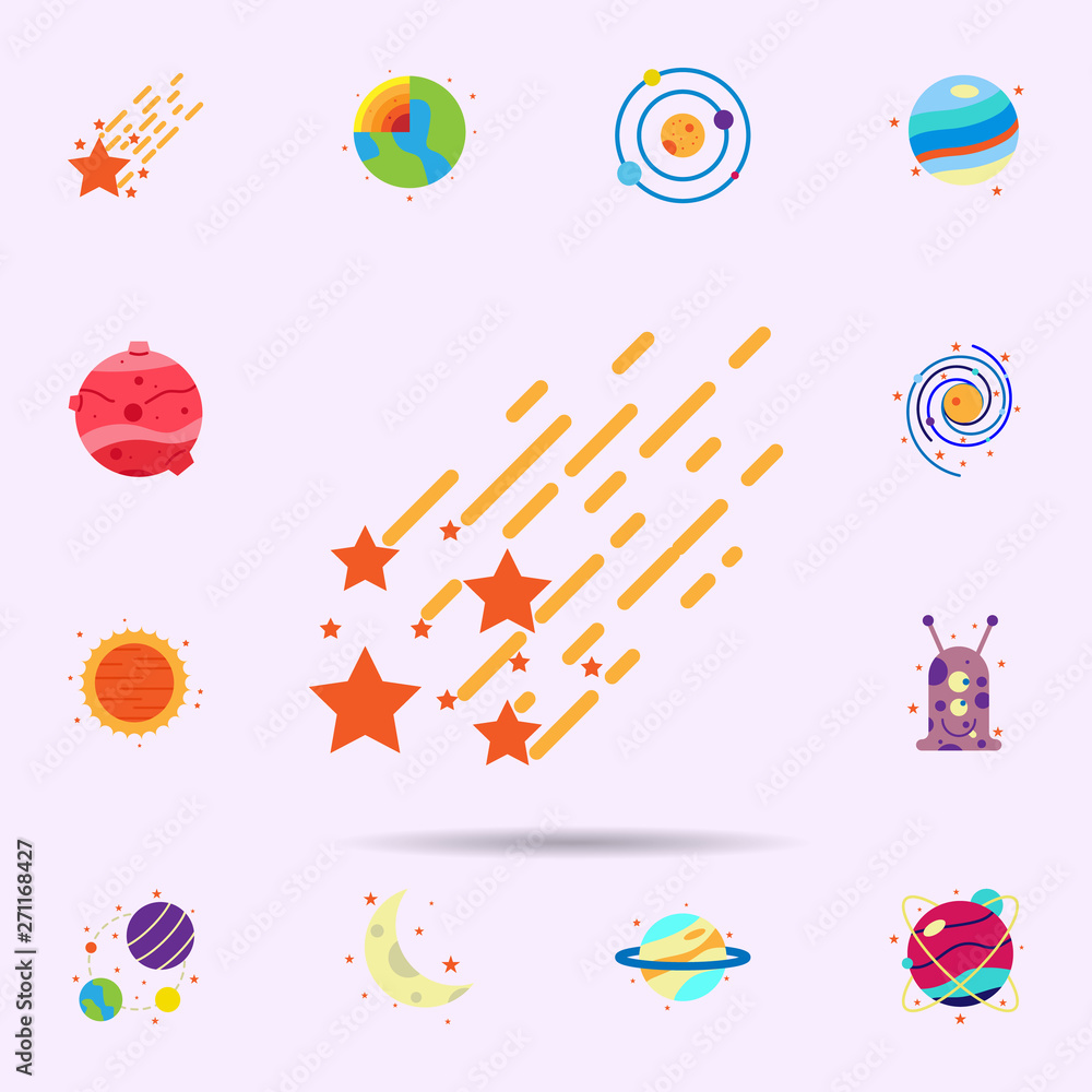 Poster space, falling star color icon. universal set of space for website design and development, app devel