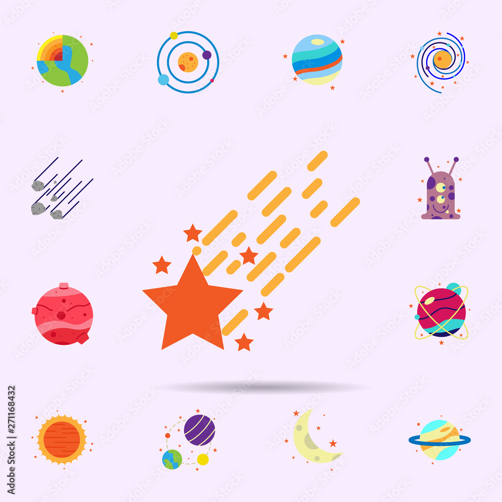 Poster space, star color icon. universal set of space for website design and development, app development