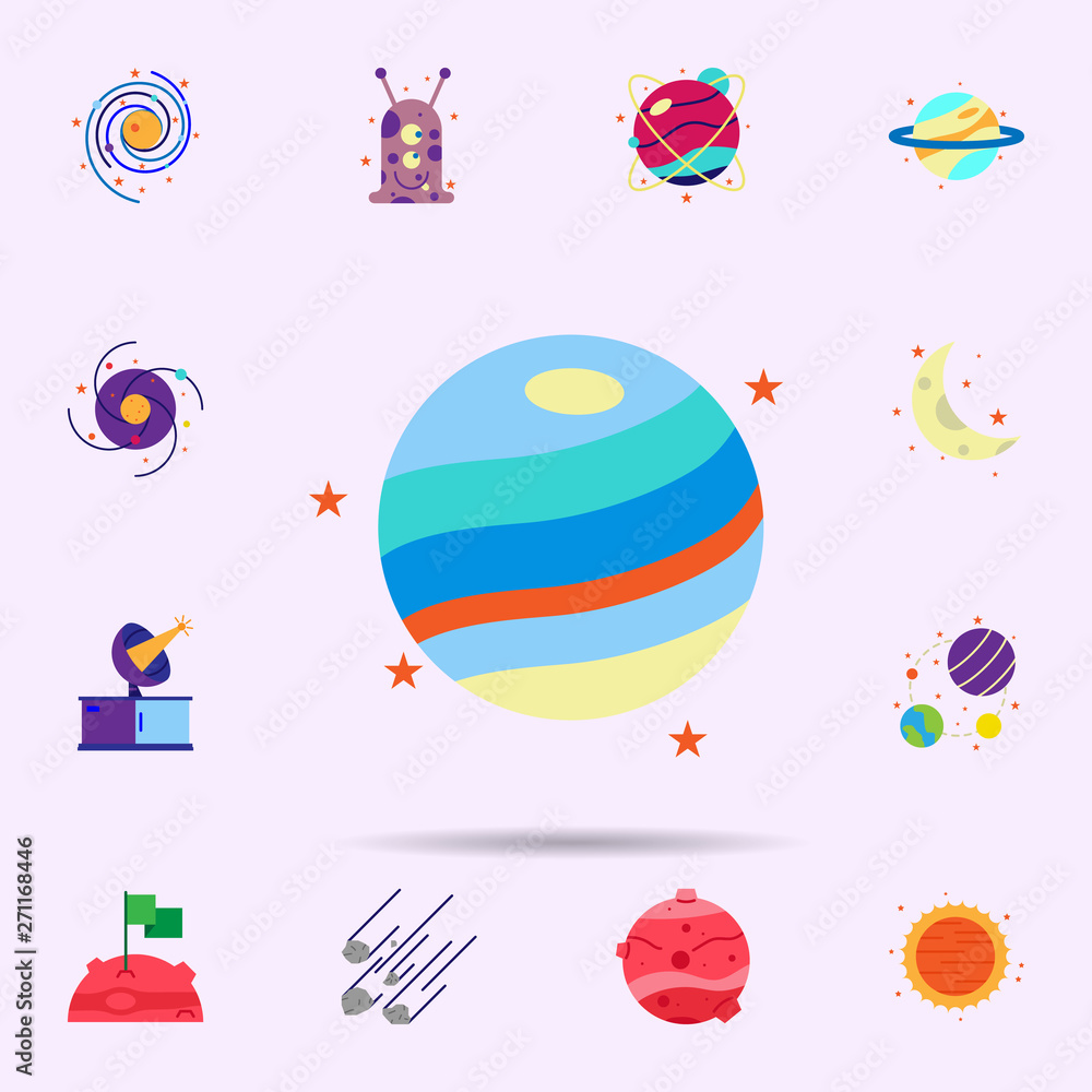 Poster space, planet color icon. universal set of space for website design and development, app development