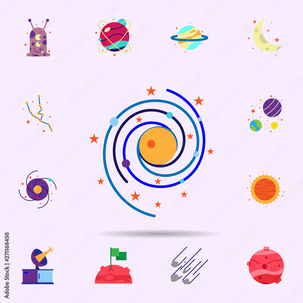 Poster space, galaxy color icon. universal set of space for website design and development, app development