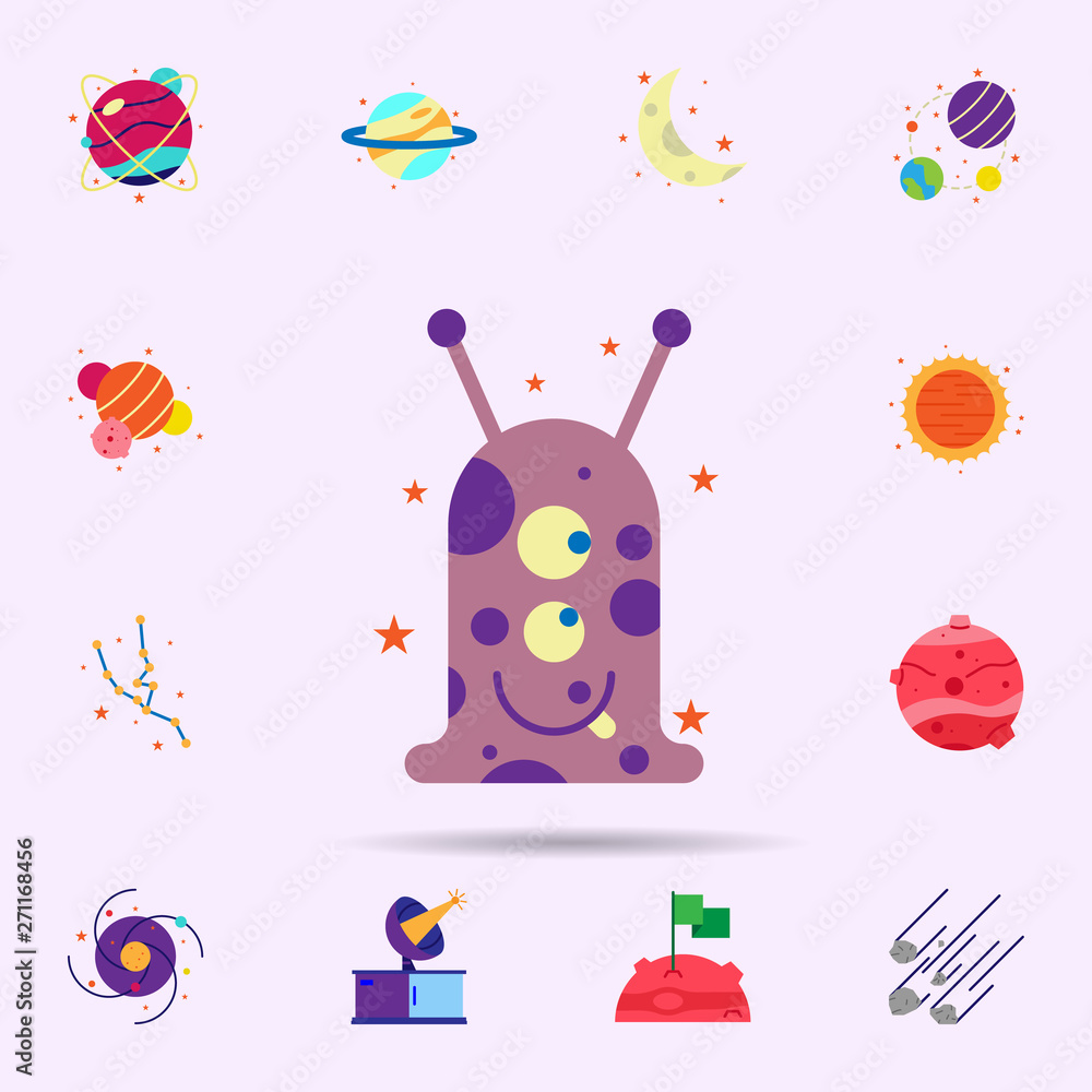 Poster space, alien color icon. universal set of space for website design and development, app development