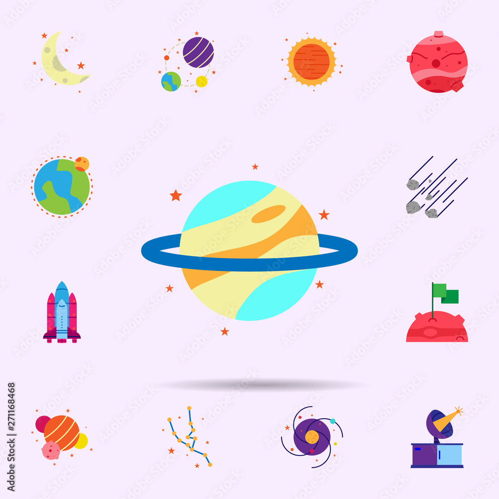 Poster space, saturn color icon. universal set of space for website design and development, app development