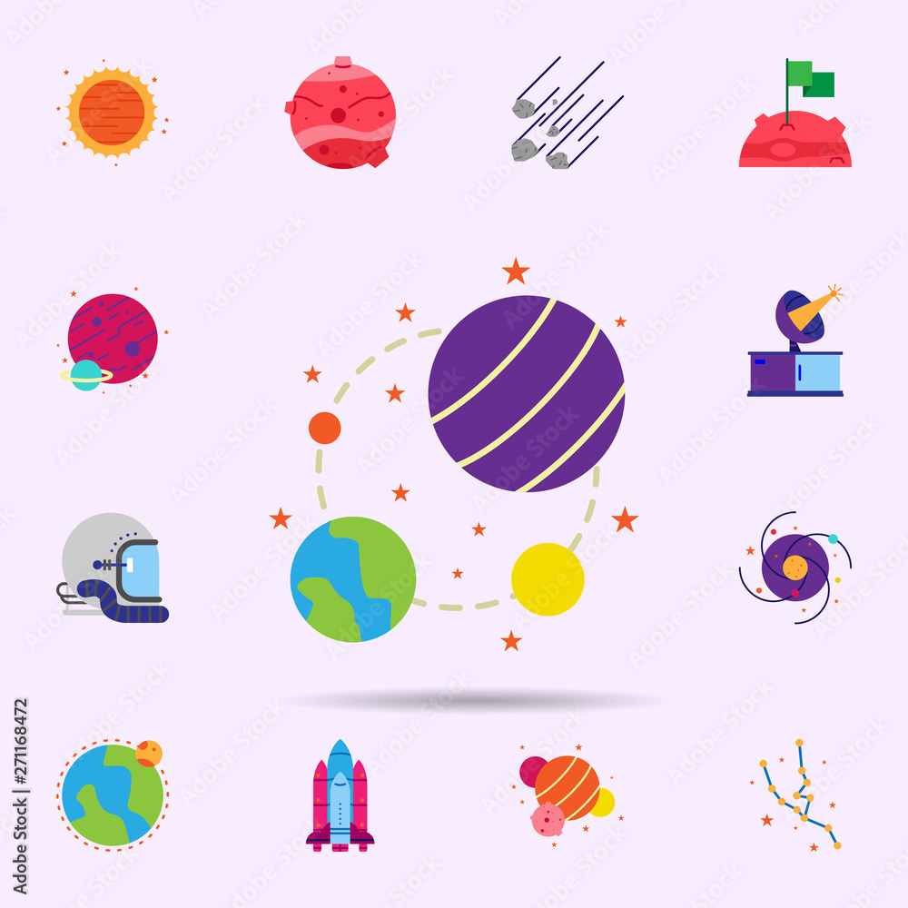 Poster space, planets color icon. universal set of space for website design and development, app developmen