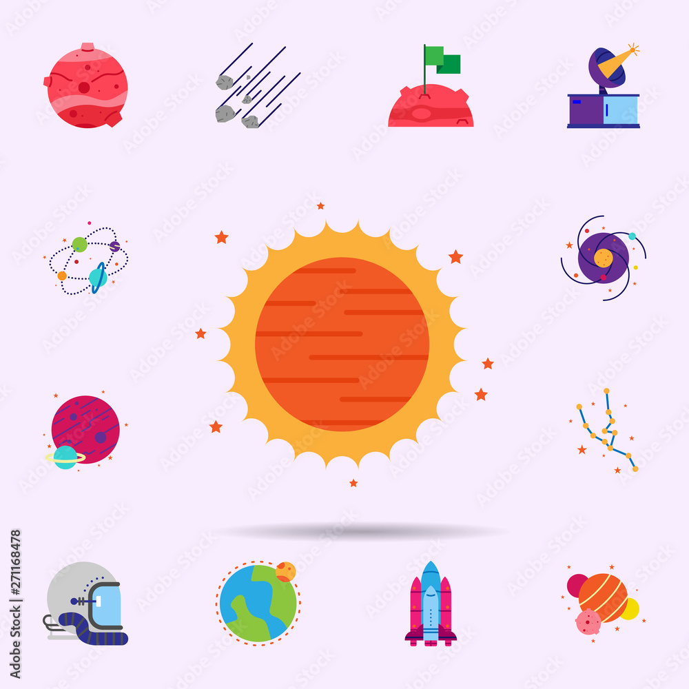 Poster space, sun color icon. universal set of space for website design and development, app development