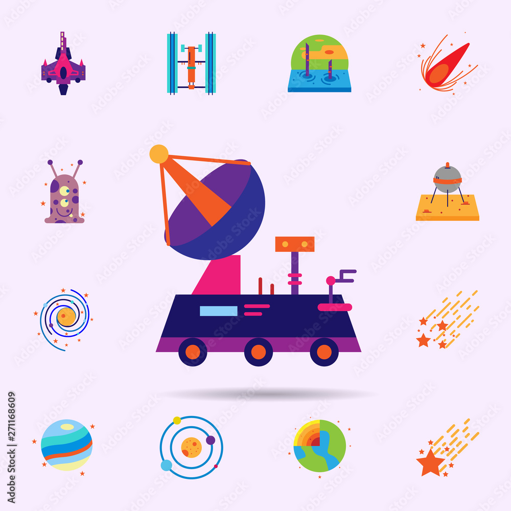 Aufkleber space, satellite dish color icon. universal set of space for website design and development, app dev