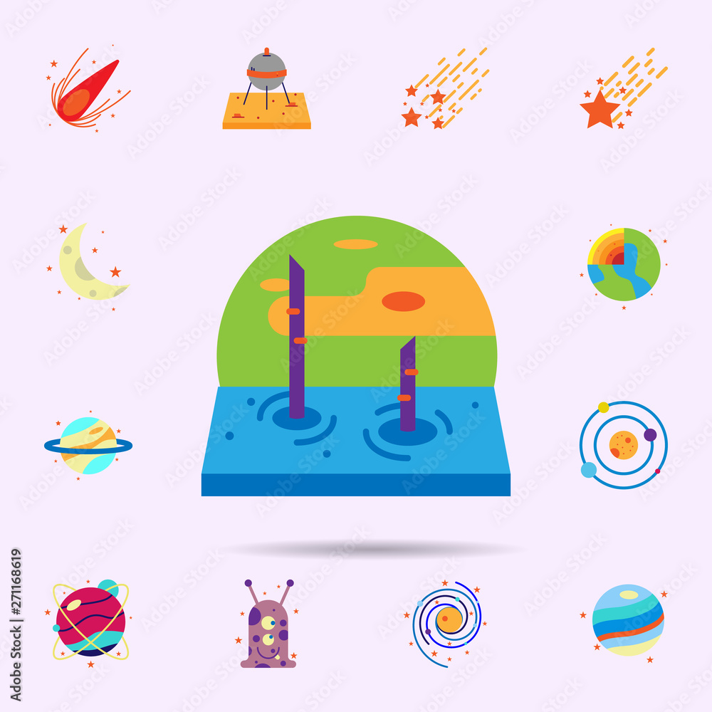 Poster space, world color icon. universal set of space for website design and development, app development