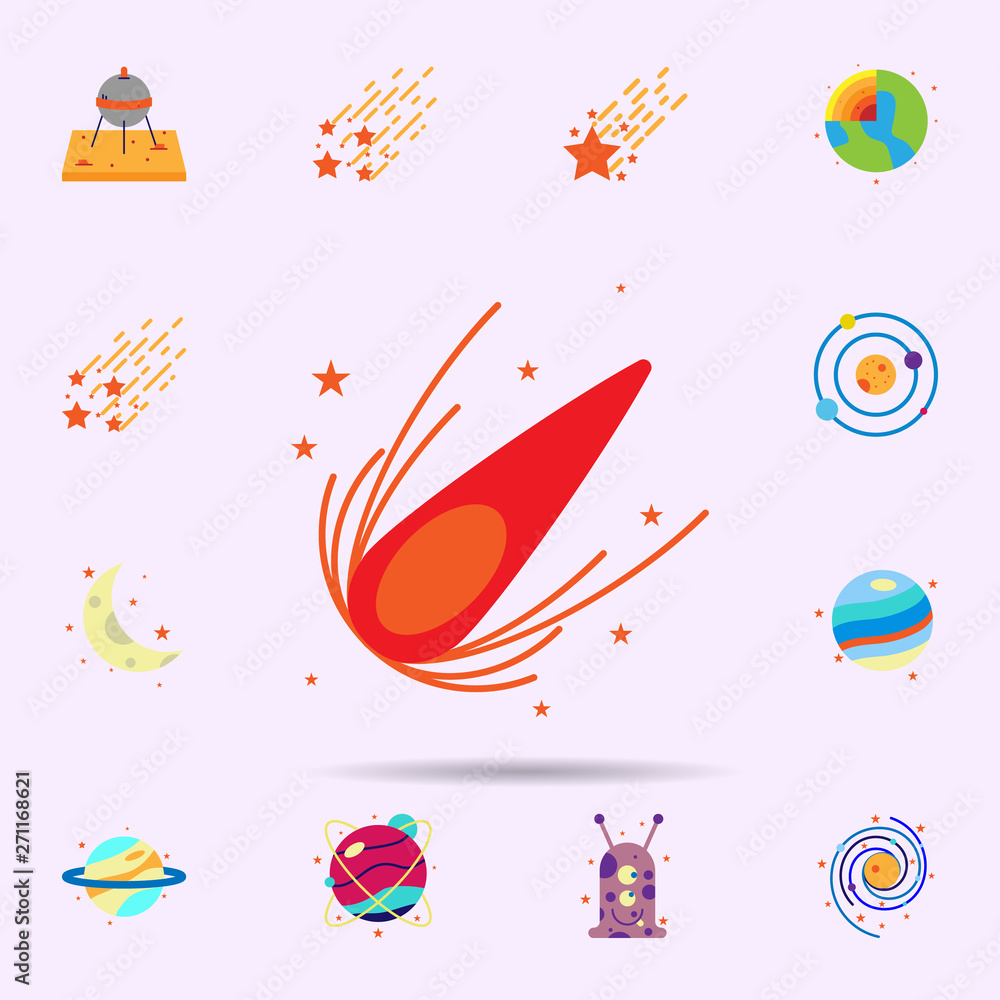 Poster space, comet color icon. universal set of space for website design and development, app development