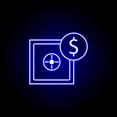 safe dollar icon in neon style. Element of finance illustration. Signs and symbols icon can be used for web, logo, mobile app, UI, UX