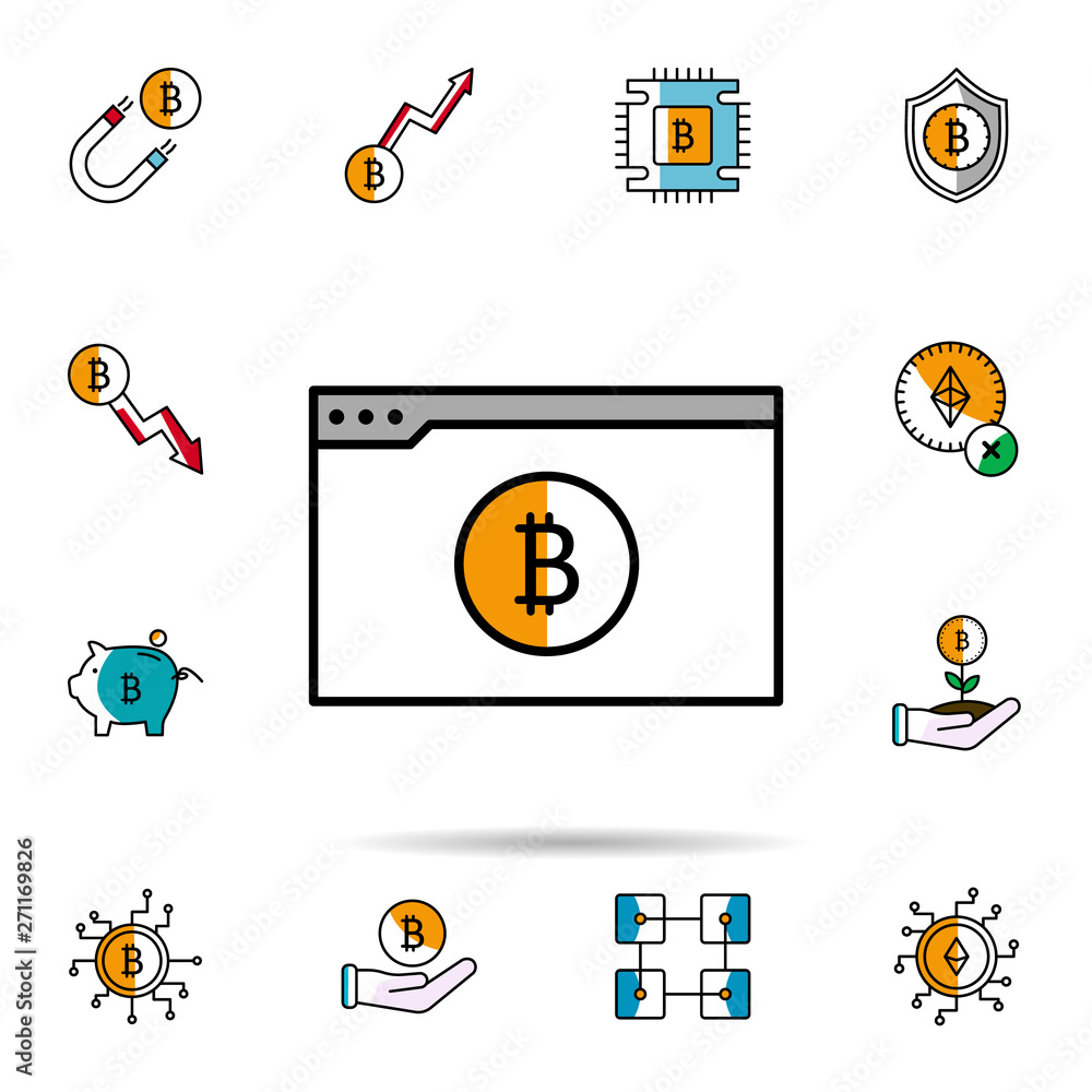 Poster web browser, bitcoin, cryptocurrency, finance icon. universal set of cryptocurrency for website desi