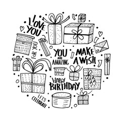 Happy birthday hand drawn quote. Vector text.