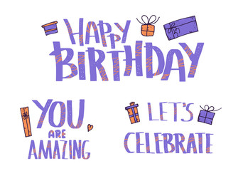 Happy birthday hand drawn quote. Vector text.