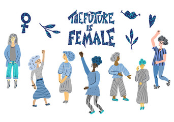 The future is female. Vector hand drawn quote.