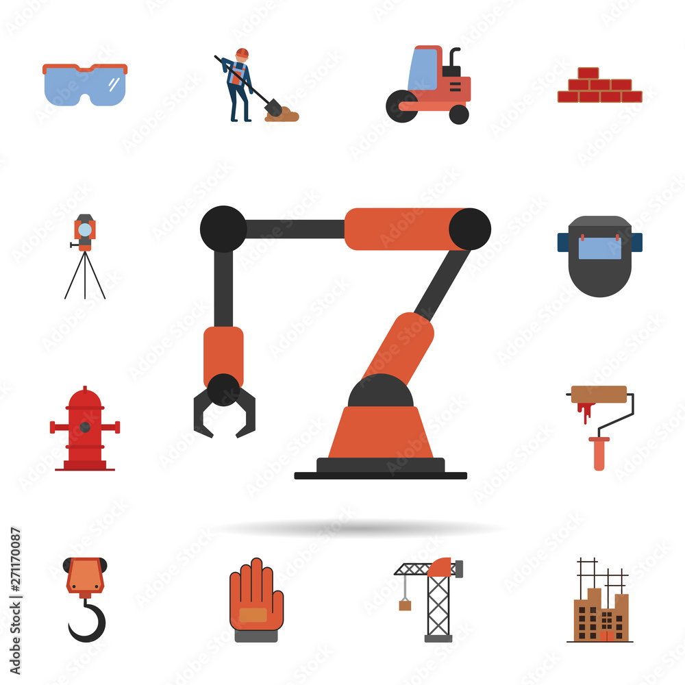 Poster robotic arm, machine icon. universal set of construction for website design and development, app dev