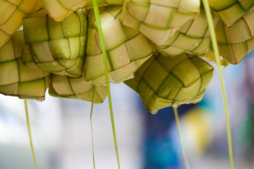 Ketupat "asian rice dumpling". Ketupat is a natural rice casing made from young coconut leaves for cooking rice during eid Mubarak Eid ul Fitr