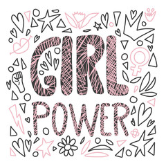 Girl power poster. Vector concept text with decor.