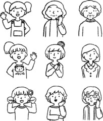 Monochrome Illustration of women of various ages set